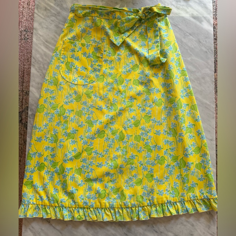 Vintage Lilly Pulitzer Yellow and Blue Floral Midi Skirt 60s 70s size Sm/ XS